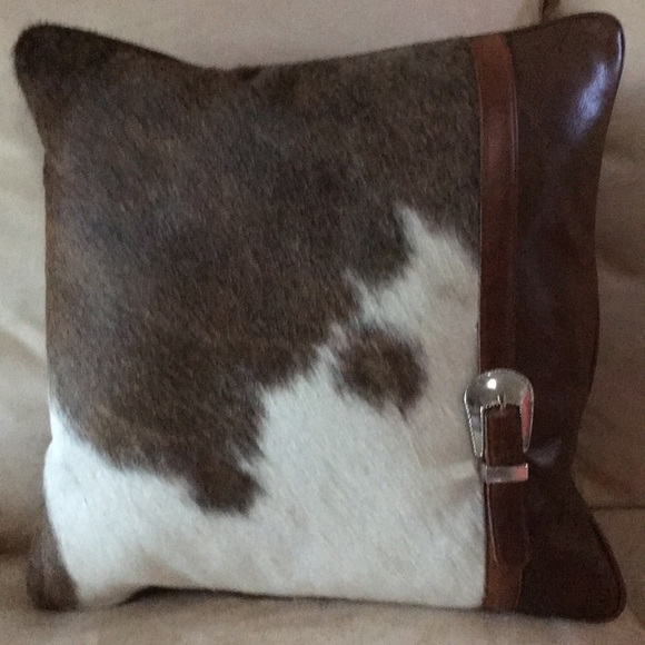Cowhide Leather accent pillow western rustic cabin lodge - Picture 2 of 7